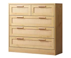 ALFORDSON 5 Chest of Drawers Storage Cabinet Rattan Dresser Tallboy Oak
