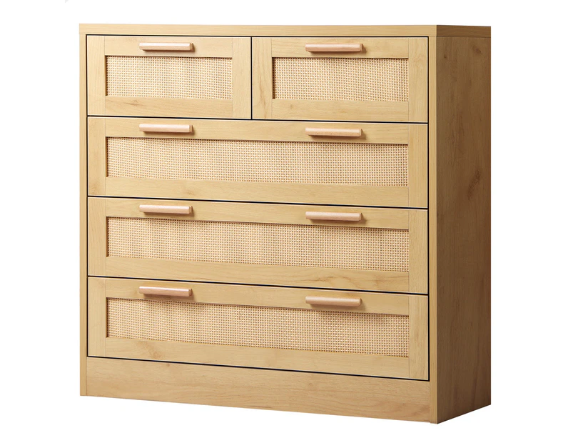 ALFORDSON 5 Chest of Drawers Storage Cabinet Rattan Dresser Tallboy Oak