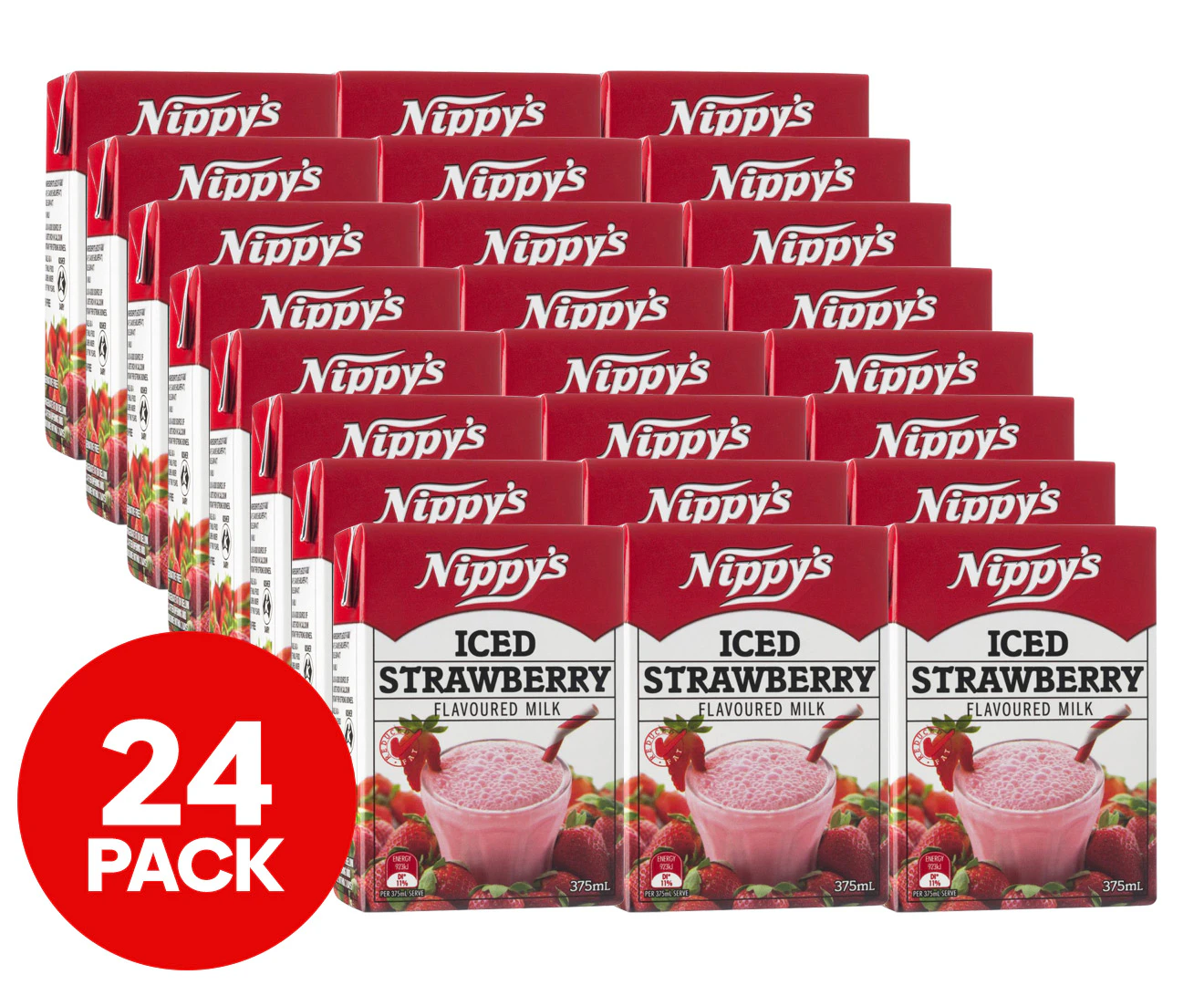 24 x Nippy's Flavoured Milk Iced Strawberry 375mL