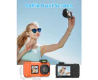 4K HD Underwater Camera 33FT Waterproof Camera 65MP Rugged Dustproof Shockproof, Autofocus Selfie Dual-Screen Underwater Camera with 64GB Card -Orange