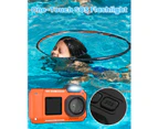 4K HD Underwater Camera 33FT Waterproof Camera 65MP Rugged Dustproof Shockproof, Autofocus Selfie Dual-Screen Underwater Camera with 64GB Card -Orange