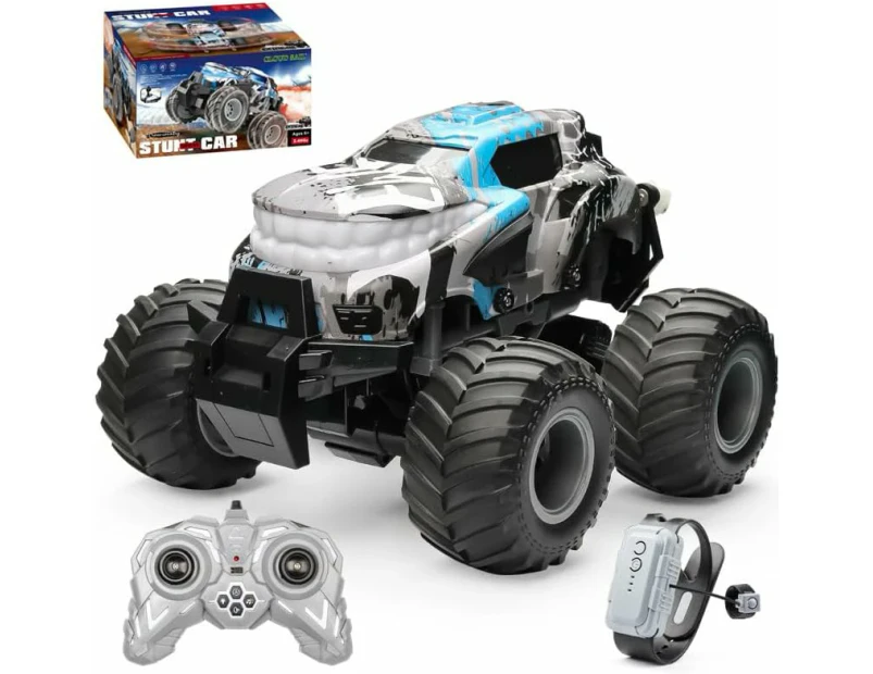 RC Cars Remote Control Car 1:16 Off Road Monster Truck, 2.4GHz All Terrain Stunt Car with Spray Music and Light, Rechargeable Batteries Play Toy Vehicle