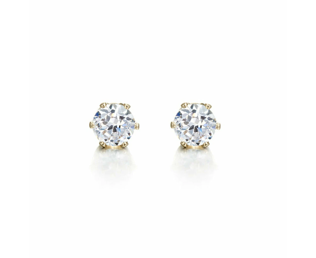 18ct Heavy Yellow Gold Plated & Simulated Diamond Stud Earring - USA Made