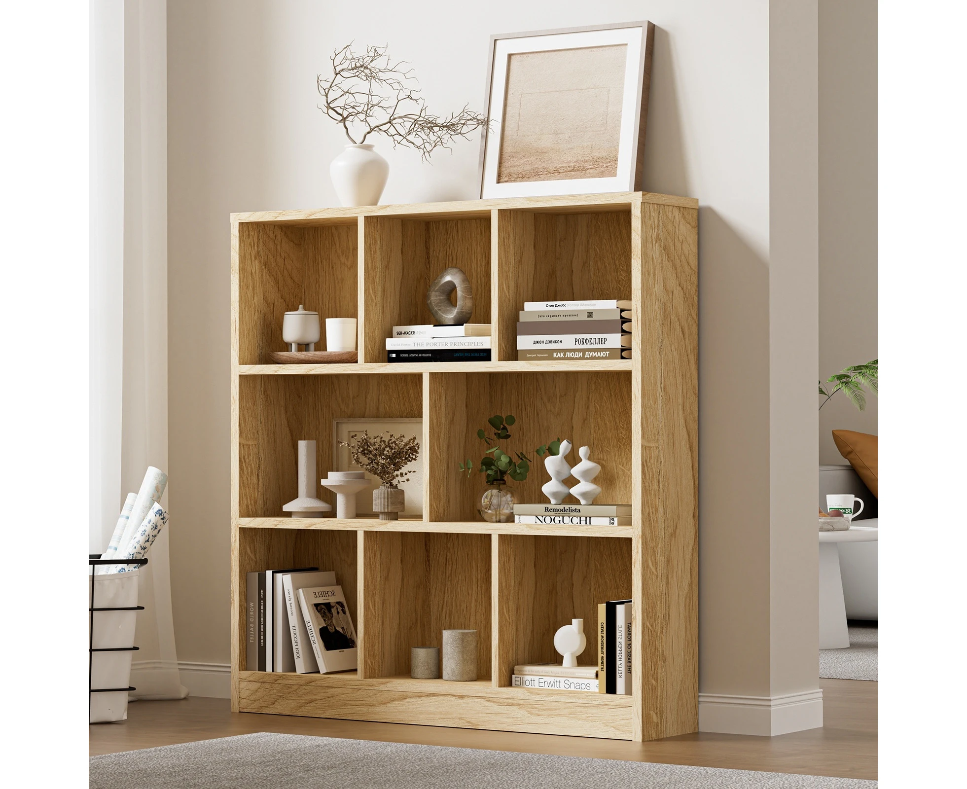 Oikiture Bookshelf Bookcase Display Shelves Unit Storage Organizer Stand Natural