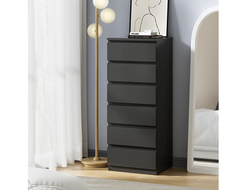 Oikiture 6 Chest of Drawers Tallboy Dresser Table Storage Cabinet Bedroom Black