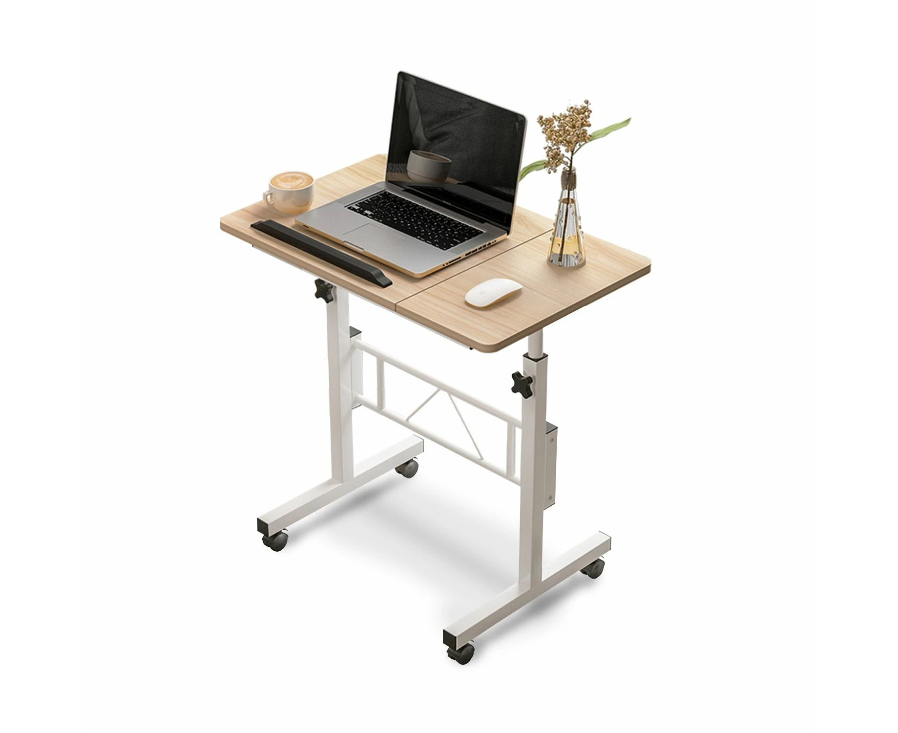 Ekkio Mobile Desk Stand Computer Bedside Table Half Tilt Adjustable Height - British Maple