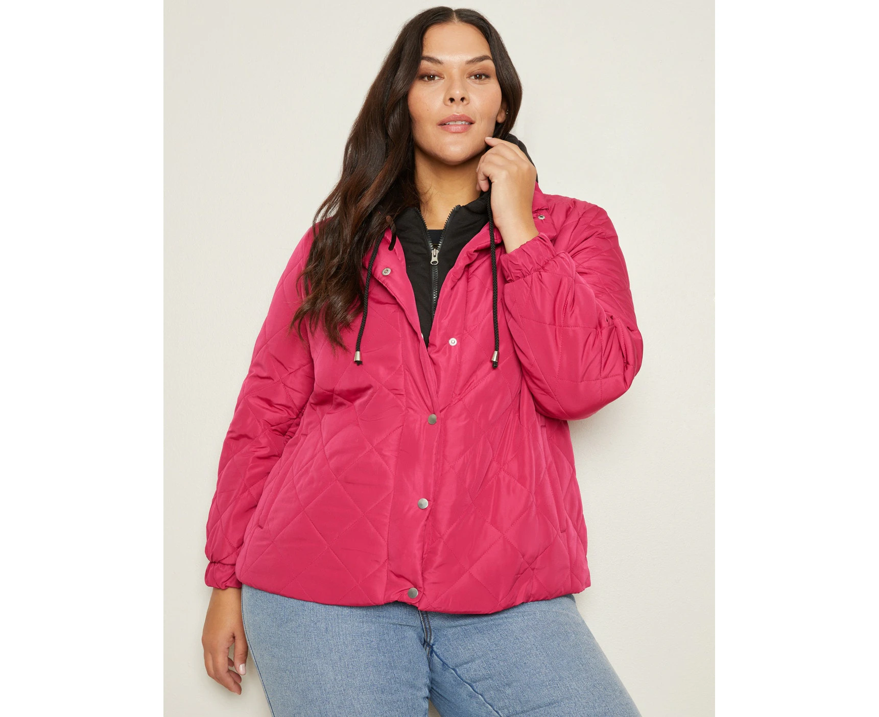 AUTOGRAPH - Plus Size -  Long Sleeve Puffer Jacket - Raspberry