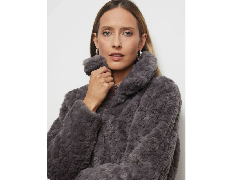 Liz Jordan -  Faux Fur Coat - Charcoal