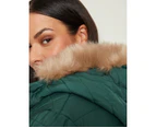 AUTOGRAPH - Plus Size -  Longline Fur Hood Puffer Jacket - Khaki