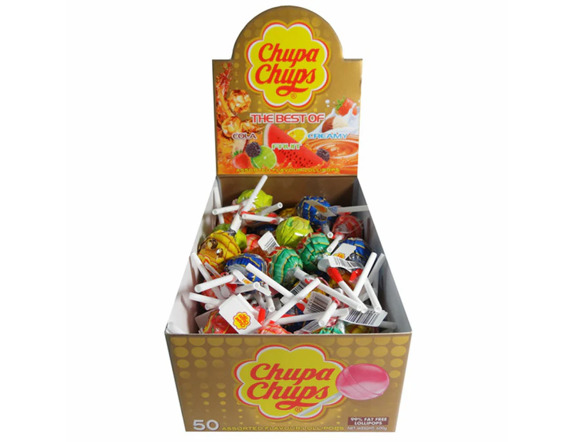 50pc Chupa Chups The Best of Assorted Lollipops Flavours Sweets/Candy Box