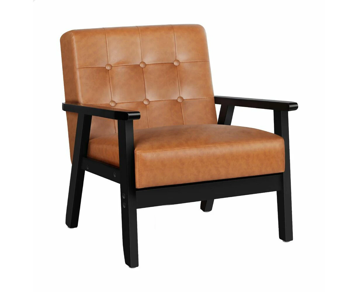 ALFORDSON Armchair Wooden Accent Chair Brown PU Leather