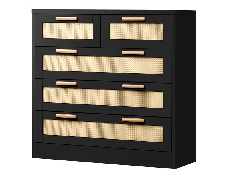 ALFORDSON 5 Chest of Drawers Storage Cabinet Rattan Dresser Black