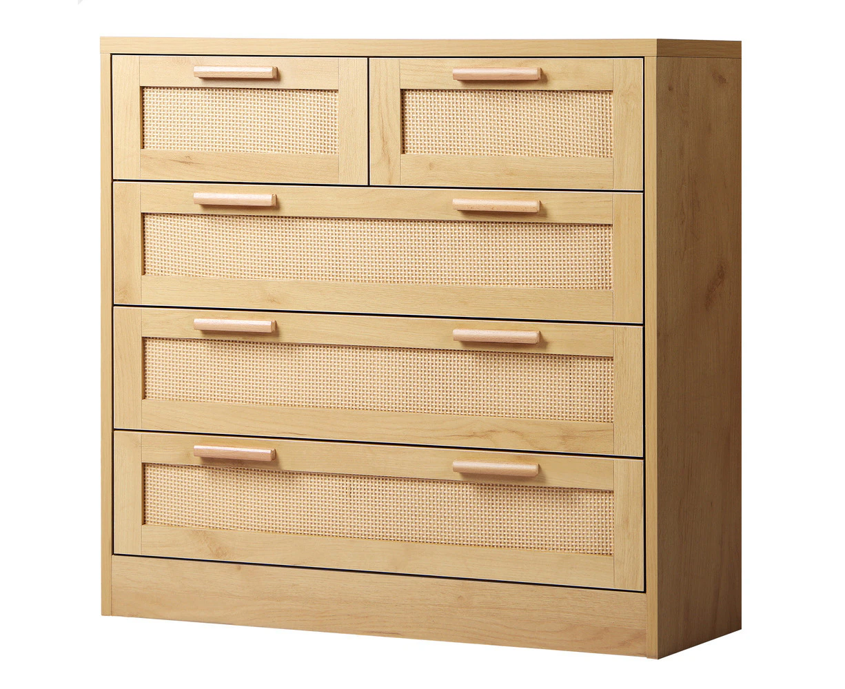 ALFORDSON 5 Chest of Drawers Storage Cabinet Rattan Dresser Oak