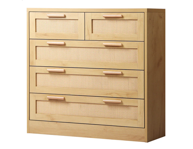 ALFORDSON 5 Chest of Drawers Storage Cabinet Rattan Dresser Oak