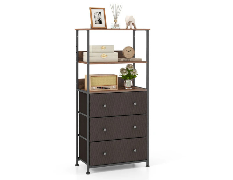 Giantex 3 Chest of Drawers Storage Cabinet Tower w/Open Shelves & Fabric Bins Drawer Dresser Tallboy