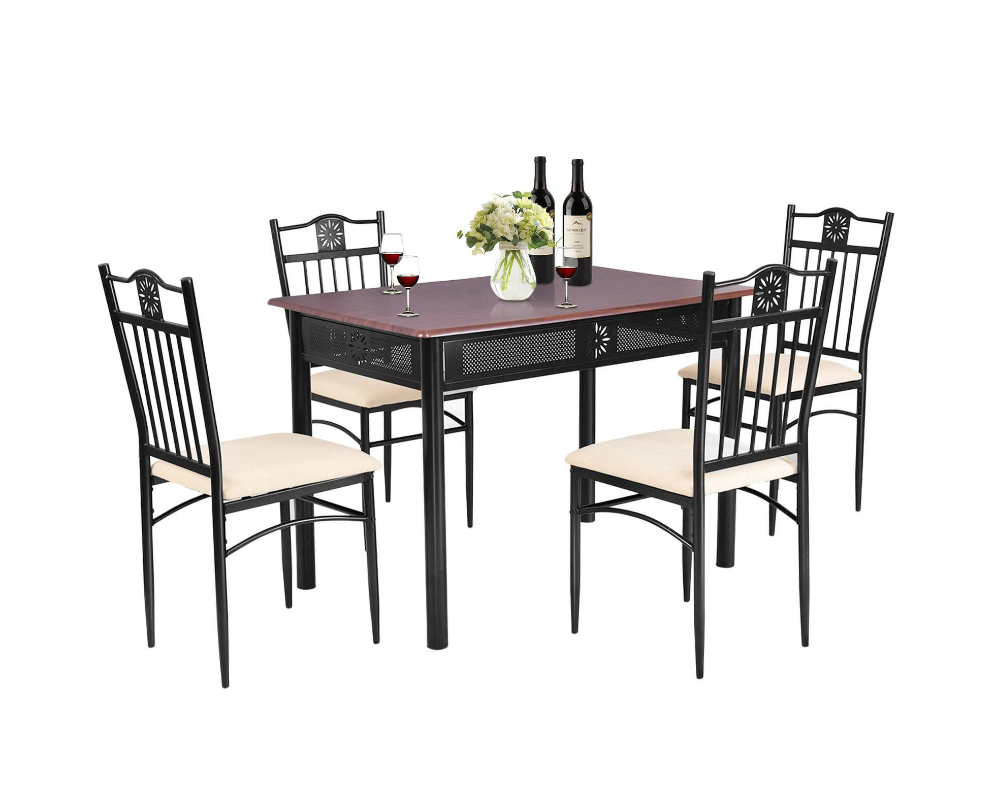 Giantex 5PCS Dining Table Set Kitchen Furniture Set w/4 Upholstered Chairs Bistro Table Set