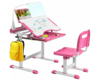 Giantex Kids Desk and Chair Set Height Adjustable Kids Study Table Set w/LED Light & Tilted Tabletop Children Desk Pink