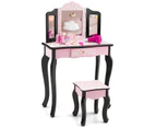 Giantex Kids Vanity Table & Stool Set 2 in 1 Makeup Dressing Table w/Mirror & Drawer Toddler Writing Desk