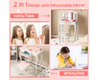 Giantex 2 in 1 Kids Vanity Table Set Toddler Pretend Play Makeup Dressing Table w/Mirror & Stool Writing Desk