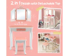 Giantex 2 in 1 Kids Vanity Table and Chair Set Makeup Dressing Table Pretend Play Vanity Set w/Tri-Folding Mirror Pink