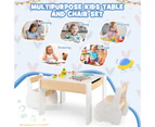 Giantex 3PCS Kids Table and Chair Set 4-in-1 Wood Activity Table w/2-in-1 Tabletop Children Drawing Play Center Natural