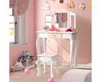 Giantex 2 in 1 Kids Vanity Table Set Toddler Pretend Play Makeup Dressing Table w/Mirror & Stool Writing Desk