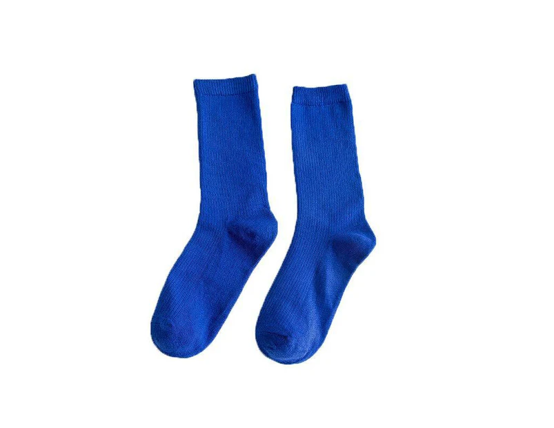 New Olid Pure Colour Formal Socks Cotton Fashion Casual Breathable Crew Socks - Blue 2 Pairs