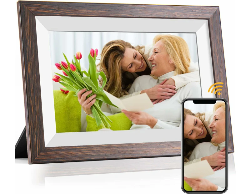 10.1 Inch Smart WiFi Digital Photo Frame with IPS Touch Screen HD Display, 16GB Storage Easy Setup to Share Photos or Videos Anywhere via Free Frameo APP