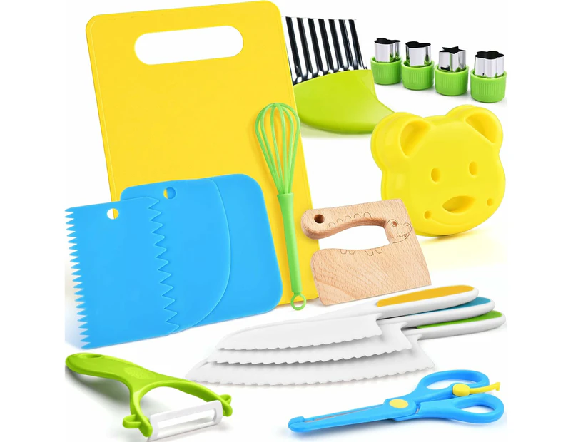 17PCS Kids Cooking Sets Real Cooking Montessori Kitchen Tools for Kids Safe Knives