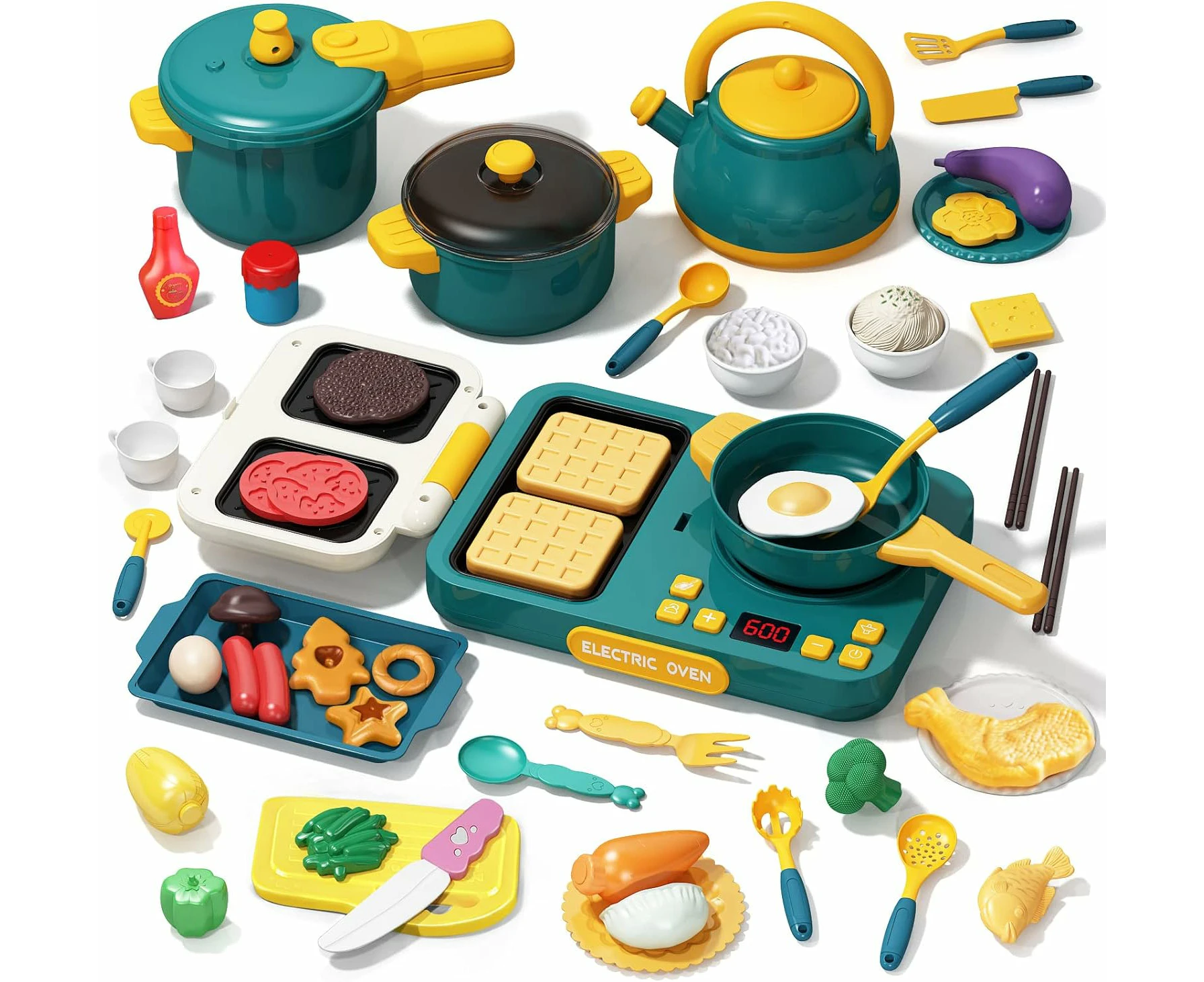 54PC Kids Kitchen Toy Set with Electronic Induction Cooktop,Kids Pretend Cooking Playset with Play Pots, Pans,Utensils,Cookware Toys,Play Food Set