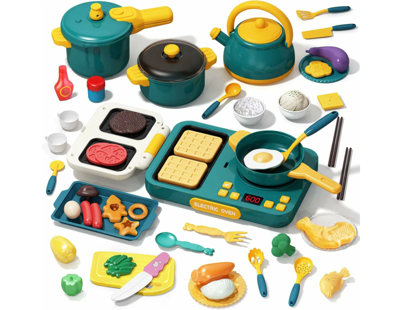 54PC Kids Kitchen Toy Set with Electronic Induction Cooktop,Kids Pretend Cooking Playset with Play Pots, Pans,Utensils,Cookware Toys,Play Food Set