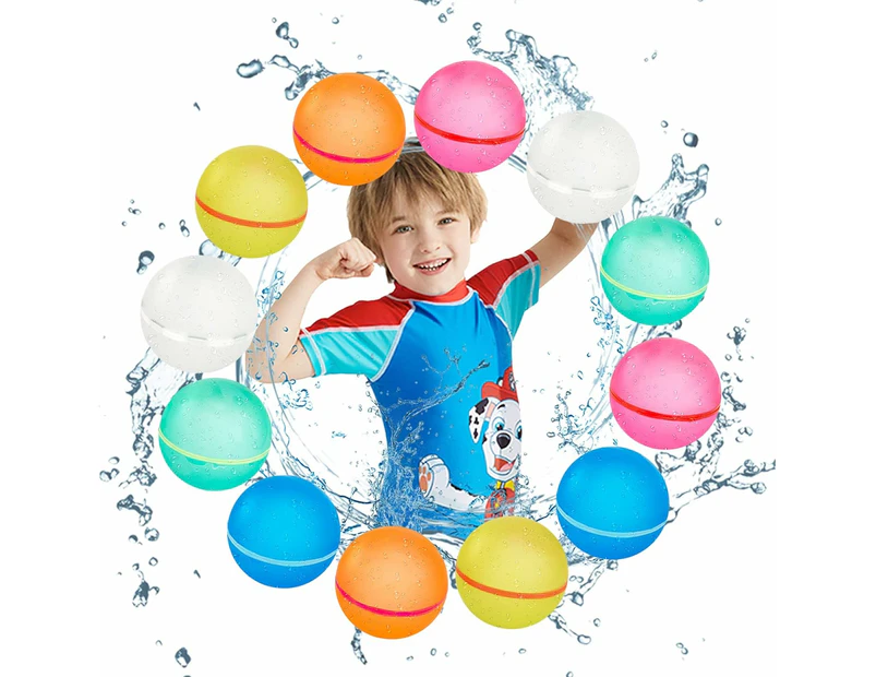 12 PCS Reusable Water Balloons for Kids Water Bombs Splash Balls for Pool, Refillable Quick Fill Self Sealing for Water Fight Game