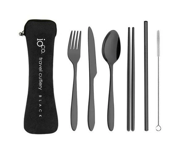 IOco re-use Stainless Steel Travel Cutlery Set of 6 - Black Case