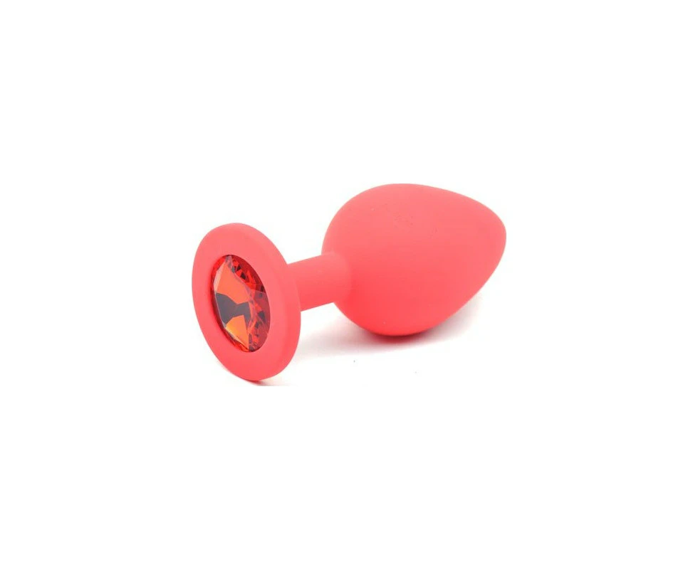 Red Silicone Anal Plug Medium w Red Diamond