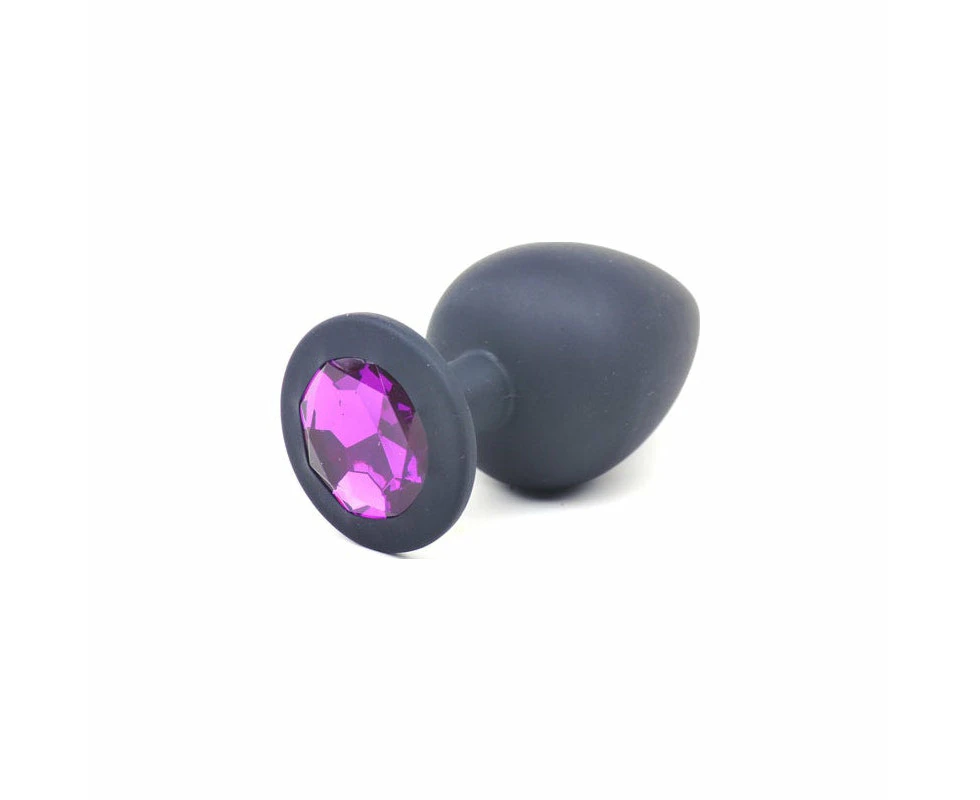 Black Silicone Anal Plug Large w Purple Diamond