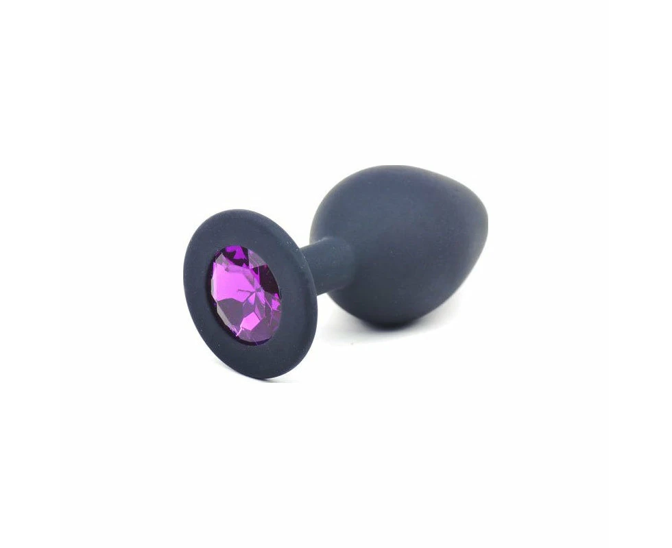 Black Silicone Anal Plug Medium w Purple Diamond