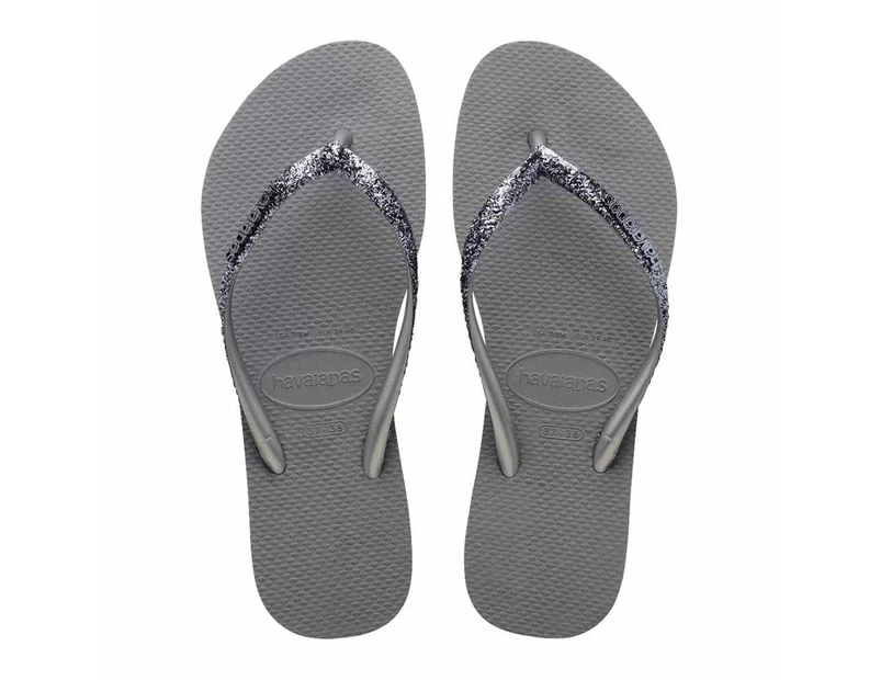 Havaianas Slim Metal Logo Glitter II Thong - Steel Grey