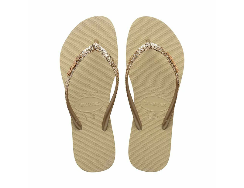 Havaianas Slim Metal Logo Glitter II Thong - Sand Grey