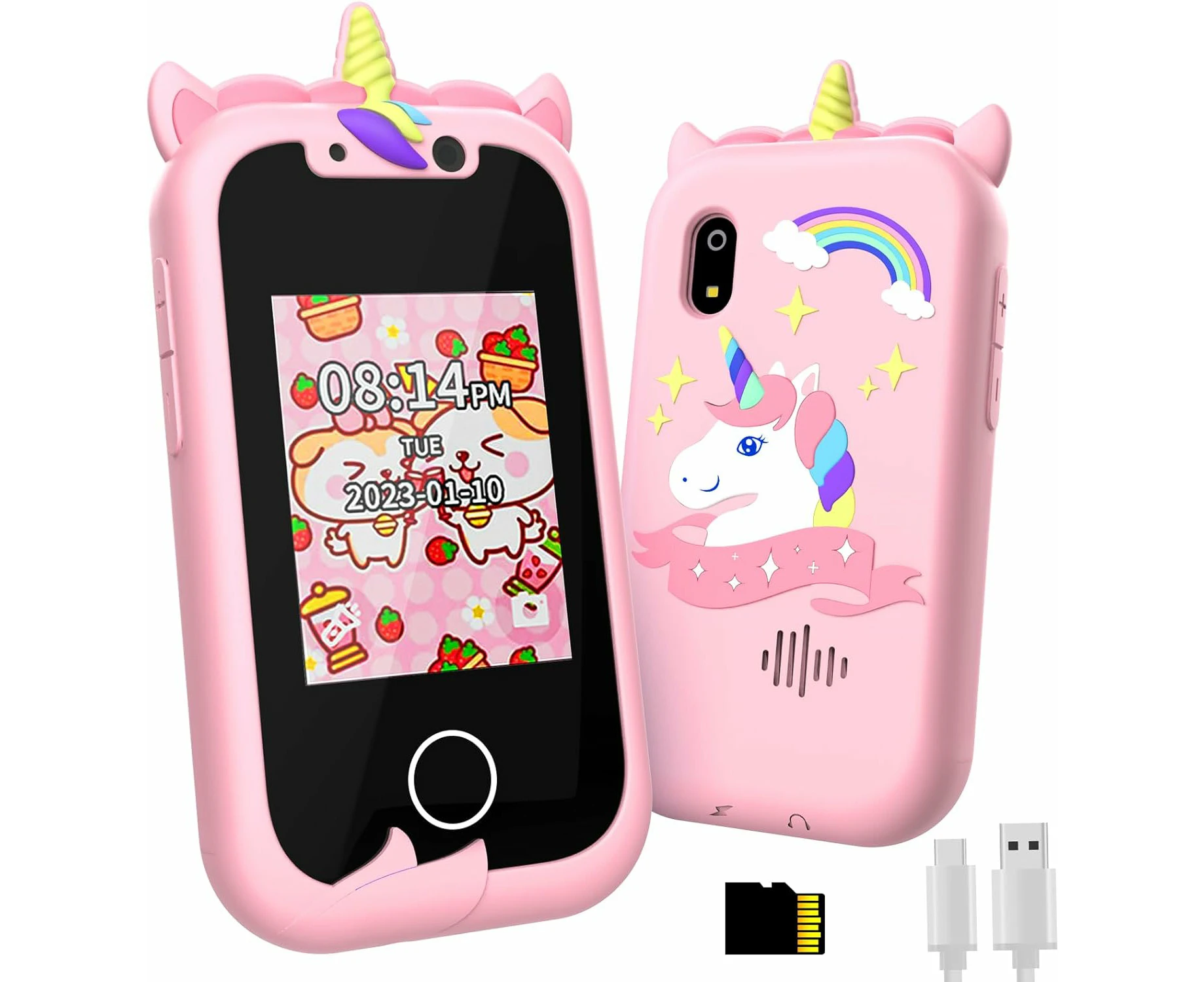 Kids Smart Phone,Unicorn Toys Phone with MP3 Music Player,Kids Toy Smartphone with Puzzle Games,Dual Camera with 32G SD Card，Birthday Gifts for Age 5+