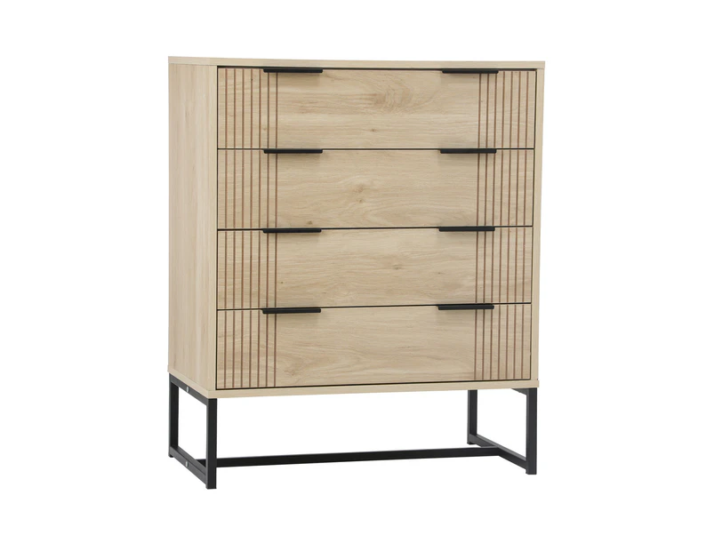 Oikiture 4 Chest of Drawers Storage Cabinet Dresser Table Lowboy Natural