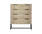 Oikiture 4 Chest of Drawers Storage Cabinet Dresser Table Lowboy Natural