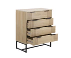 Oikiture 4 Chest of Drawers Storage Cabinet Dresser Table Lowboy Natural