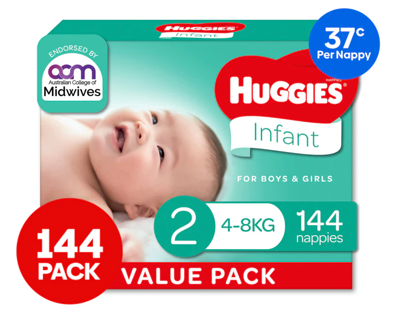 Huggies Infant Size 2 4-8kg Nappies 144pk