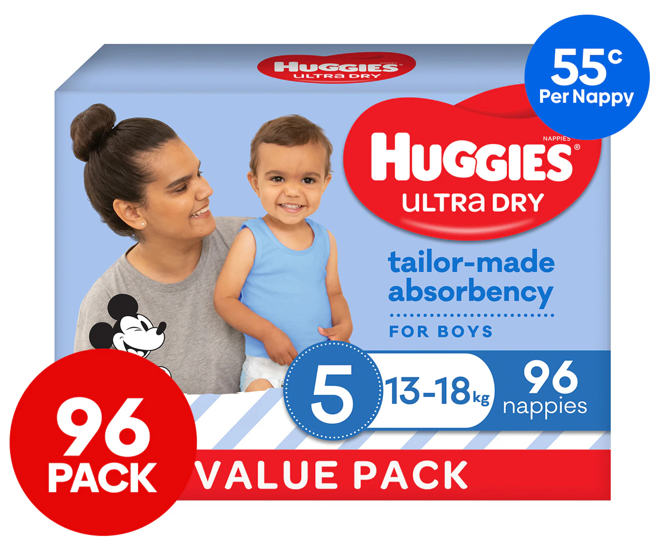 Huggies Ultra Dry Size 5 13-18kg Boys' Nappies 96pk