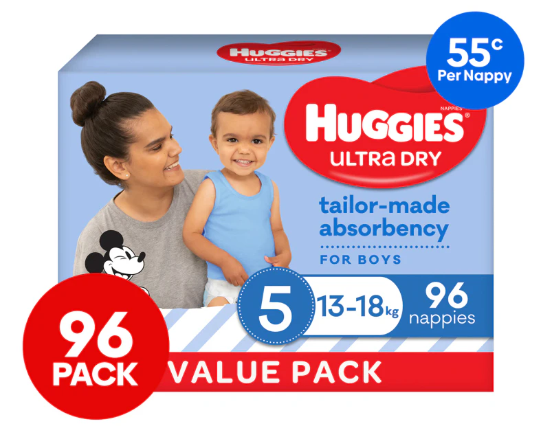 Huggies Ultra Dry Size 5 13-18kg Boys' Nappies 96pk