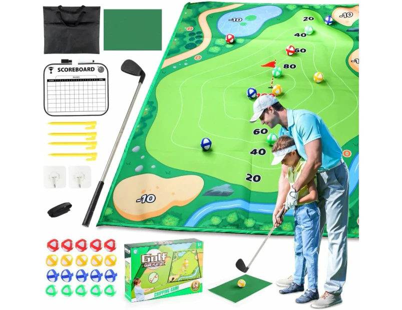 Golf Chipping Game Mat, Chip Games Sticky Practice Golf Game Family Set for Adults Kids Indoor Outdoor Backyard Garden Party, New Practice Golf Balls