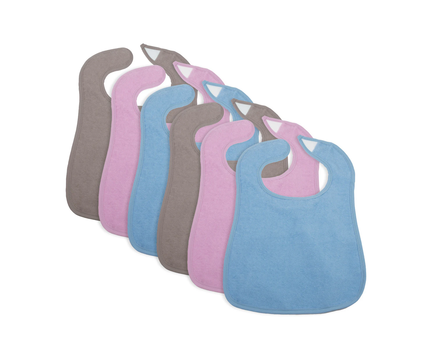 1st Steps 12PCE Cotton Bibs Waterproof Backing Assorted Colours 200 x 230mm - Blue Pink Brown