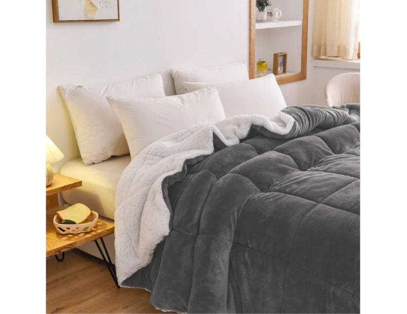 Charcoal Luxor Teddy Bear Fleece 700GSM Winter Super Warm Quilt Comforter