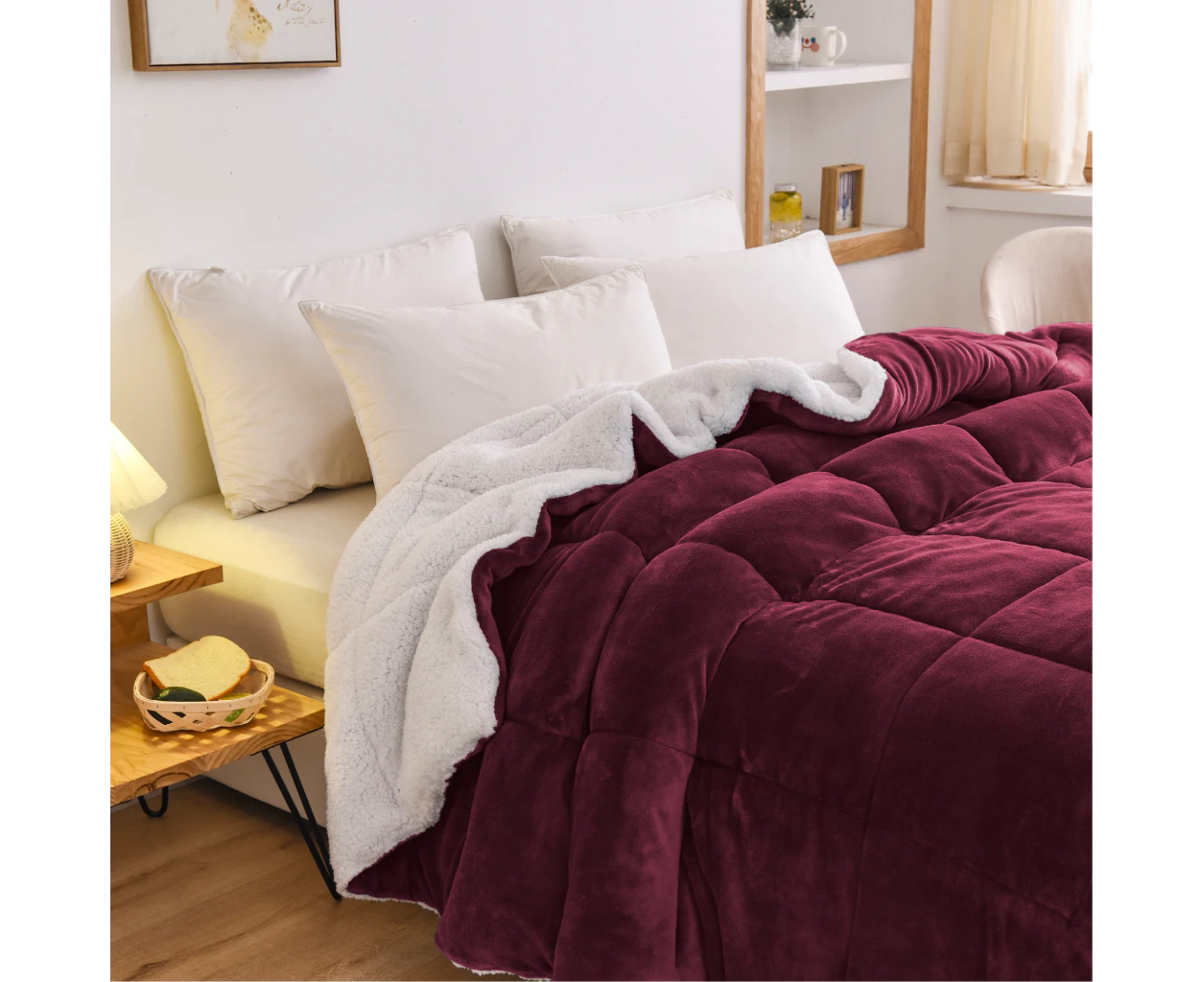 Burgundy Luxor Teddy Bear Fleece 700GSM Winter Super Warm Quilt Comforter