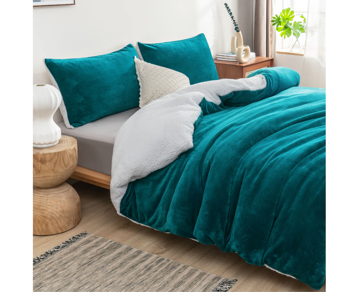 Luxor 2 in 1 Teddy Fleece Sherpa Duvet Cover Set/Blanket Teal